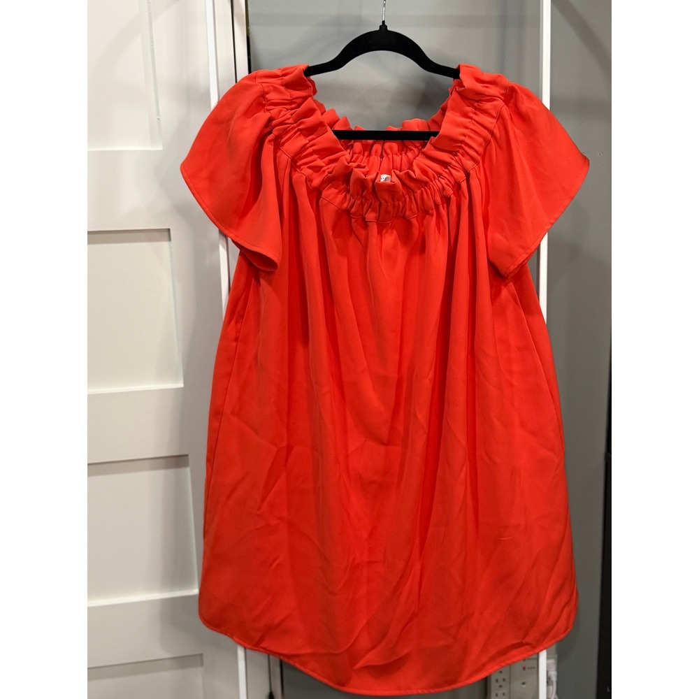 Pleione Orange Red Off Shoulder Smocked Neck Mini Dress MP Resortwear Boho